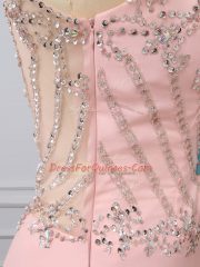 Dynamic Peach Side Zipper Scoop Beading Prom Evening Gown Chiffon Sleeveless Brush Train