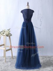 Black Empire Scoop Sleeveless Tulle Floor Length Zipper Lace Dress for Prom