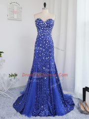 Fashionable Beading and Sequins Royal Blue Zipper Sleeveless
