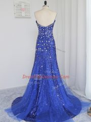 Fashionable Beading and Sequins Royal Blue Zipper Sleeveless
