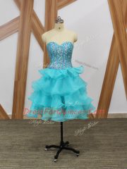 Organza Sweetheart Sleeveless Zipper Beading and Ruffled Layers Prom Evening Gown in Aqua Blue