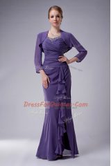 Straps Sleeveless Zipper Prom Evening Gown Purple Chiffon