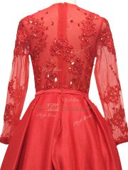 Top Selling Elastic Woven Satin Long Sleeves Brush Train and Lace and Appliques