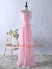 Baby Pink Zipper Vestidos de Damas Ruching Sleeveless Floor Length