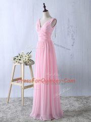 Baby Pink Zipper Vestidos de Damas Ruching Sleeveless Floor Length