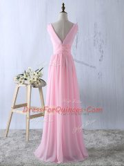 Baby Pink Zipper Vestidos de Damas Ruching Sleeveless Floor Length