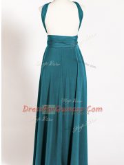 Teal Backless Straps Ruching Dama Dress for Quinceanera Chiffon Sleeveless