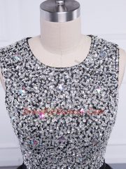 Sleeveless Tulle High Low Zipper Evening Dress in Black with Beading and Ruffles