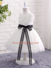 Classical Mini Length Ball Gowns Sleeveless White Flower Girl Dresses Zipper