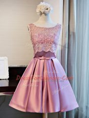 Lilac Scoop Lace Up Lace and Appliques and Belt Prom Party Dress Sleeveless