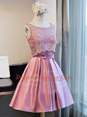 Lilac Scoop Lace Up Lace and Appliques and Belt Prom Party Dress Sleeveless
