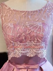 Lilac Scoop Lace Up Lace and Appliques and Belt Prom Party Dress Sleeveless