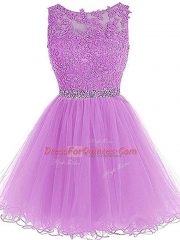 Scoop Sleeveless Lace Up Homecoming Dress Lilac Tulle