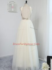 Designer Sleeveless Floor Length Sequins Backless Dama Dress with Light Yellow