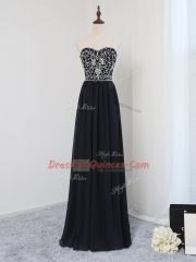 Discount Black Empire Chiffon Sweetheart Sleeveless Beading Floor Length Zipper Prom Gown