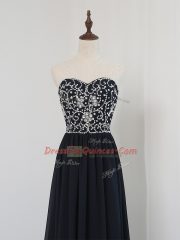 Discount Black Empire Chiffon Sweetheart Sleeveless Beading Floor Length Zipper Prom Gown