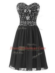 Knee Length Lace Up Prom Gown Black for Prom with Beading