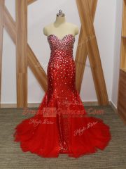 High Class Red Homecoming Dress Prom and Party and Military Ball with Beading Sweetheart Sleeveless Zipper