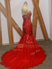 High Class Red Homecoming Dress Prom and Party and Military Ball with Beading Sweetheart Sleeveless Zipper