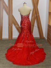 High Class Red Homecoming Dress Prom and Party and Military Ball with Beading Sweetheart Sleeveless Zipper