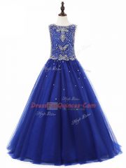 Excellent Floor Length A-line Sleeveless Royal Blue Little Girl Pageant Gowns Lace Up