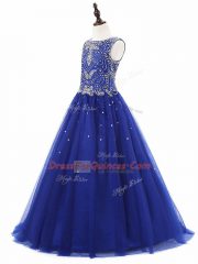 Excellent Floor Length A-line Sleeveless Royal Blue Little Girl Pageant Gowns Lace Up