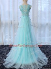 Traditional Apple Green Sleeveless Lace and Bowknot Zipper Quinceanera Court of Honor Dress