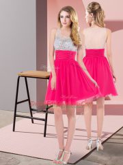 Hot Pink Sleeveless Beading Mini Length Evening Dress