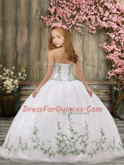 Sleeveless Lace Up Floor Length Embroidery and Belt Little Girls Pageant Dress