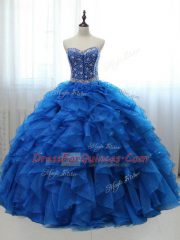 Enchanting Royal Blue Sleeveless Floor Length Beading and Ruffles Lace Up Quinceanera Dresses
