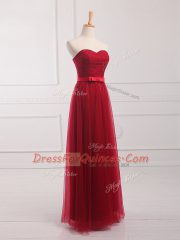 Belt Damas Dress Wine Red Lace Up Sleeveless Floor Length