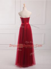 Belt Damas Dress Wine Red Lace Up Sleeveless Floor Length