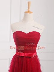 Belt Damas Dress Wine Red Lace Up Sleeveless Floor Length