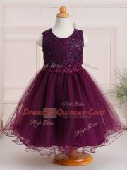 Burgundy Scoop Zipper Appliques Child Pageant Dress Sleeveless