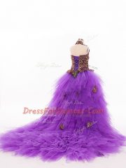 Eggplant Purple Kids Formal Wear Halter Top Sleeveless Court Train Lace Up