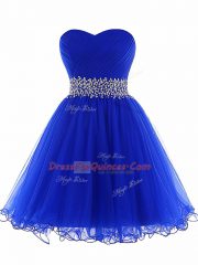 Smart Royal Blue Lace Up Sweetheart Beading and Ruffles Homecoming Dress Tulle Sleeveless