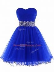 Smart Royal Blue Lace Up Sweetheart Beading and Ruffles Homecoming Dress Tulle Sleeveless