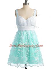 Designer Knee Length Apple Green Vestidos de Damas Straps Sleeveless Lace Up