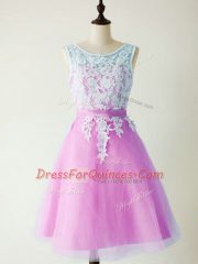 Discount Lilac A-line Scoop Sleeveless Tulle Knee Length Lace Up Lace Damas Dress