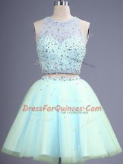 Admirable Beading Quinceanera Dama Dress Light Blue Zipper Sleeveless Knee Length