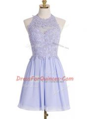 Simple Sleeveless Lace Up Knee Length Lace Quinceanera Court Dresses