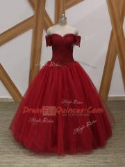 On Sale Floor Length Ball Gowns Sleeveless Wine Red Prom Evening Gown Lace Up