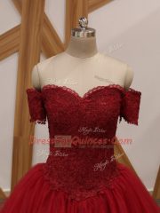 On Sale Floor Length Ball Gowns Sleeveless Wine Red Prom Evening Gown Lace Up