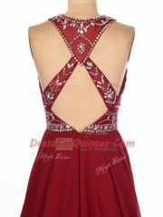 Stylish Brush Train Empire Dress for Prom Wine Red Scoop Chiffon Sleeveless Criss Cross