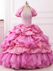 Organza and Taffeta Sleeveless Floor Length Quince Ball Gowns and Beading and Ruffles and Pick Ups