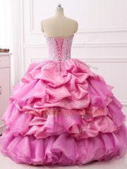 Organza and Taffeta Sleeveless Floor Length Quince Ball Gowns and Beading and Ruffles and Pick Ups