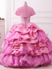Organza and Taffeta Sleeveless Floor Length Quince Ball Gowns and Beading and Ruffles and Pick Ups