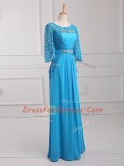 Floor Length Empire 3 4 Length Sleeve Baby Blue Dress for Prom Zipper