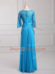 Floor Length Empire 3 4 Length Sleeve Baby Blue Dress for Prom Zipper