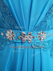 Floor Length Empire 3 4 Length Sleeve Baby Blue Dress for Prom Zipper